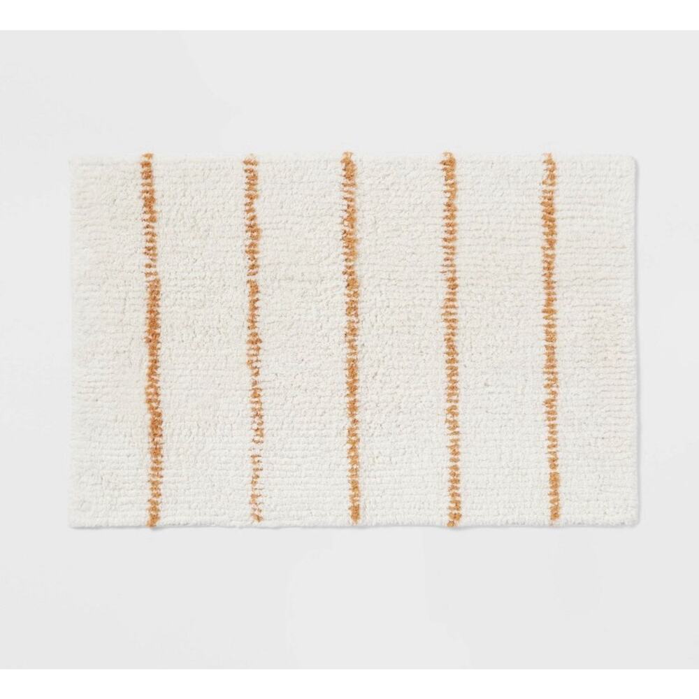 Threshold Bath Rug Modern Tufted Cream/Yellow Stripe 100% Cotton 20”x 30” NEW